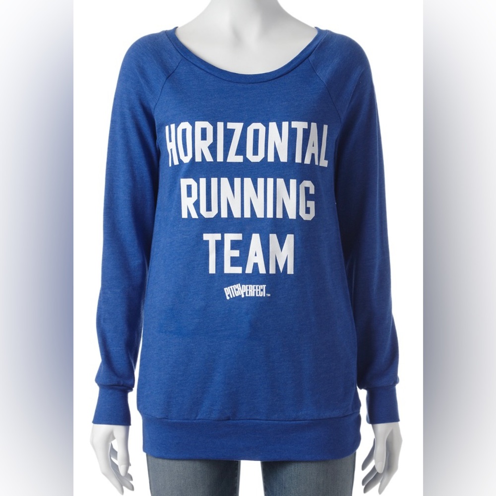 PITCH PERFECT Movie HORIZONTAL RUNNING TEAM Royal Blue Sweatshirt Size S VGC!